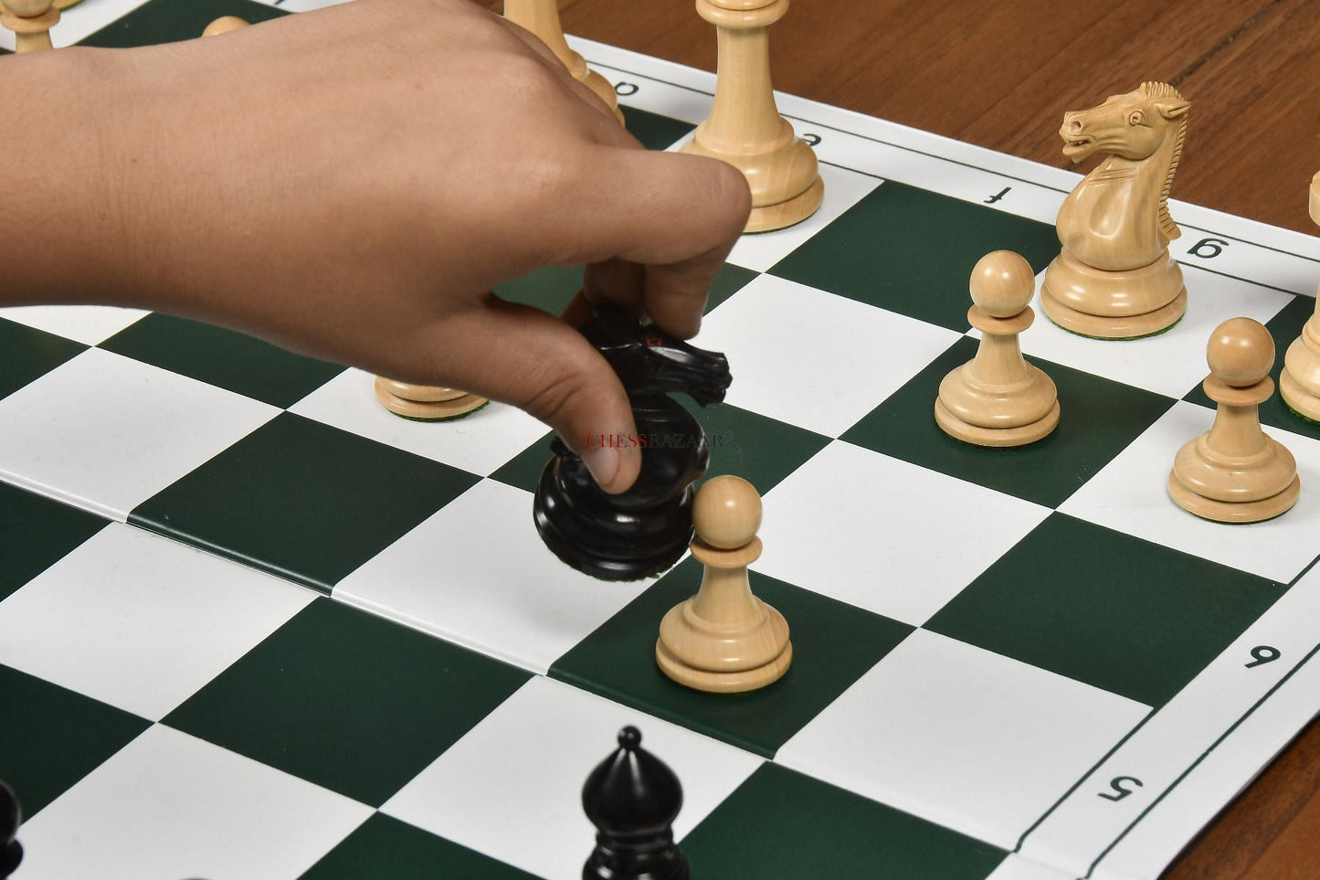 Reproduced Antique 1865-70 Steinitz Staunton Pattern Chess Pieces in Ebony / Box Wood with King Side Stamping - 3.75" King