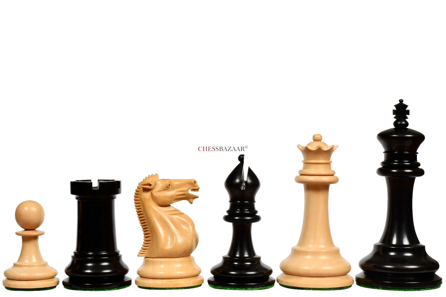 Reproduced Antique 1865-70 Steinitz Staunton Pattern Chess Pieces in Ebony / Box Wood with King Side Stamping - 3.75" King