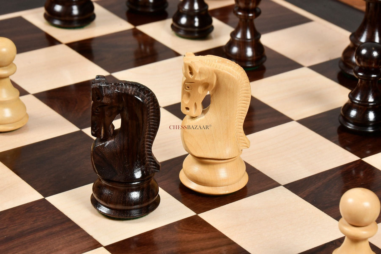 Old 1959 Russian Zagreb Staunton Chess Pieces in Rosewood / Natural Boxwood - 3.8" King