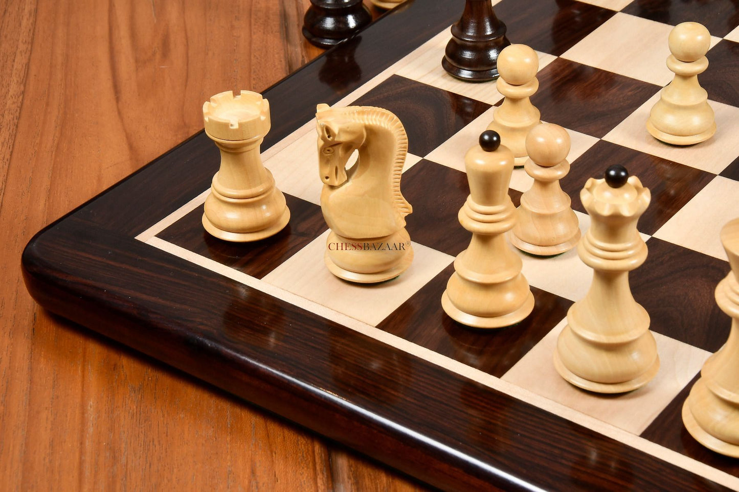 Old 1959 Russian Zagreb Staunton Chess Pieces in Rosewood / Natural Boxwood - 3.8" King