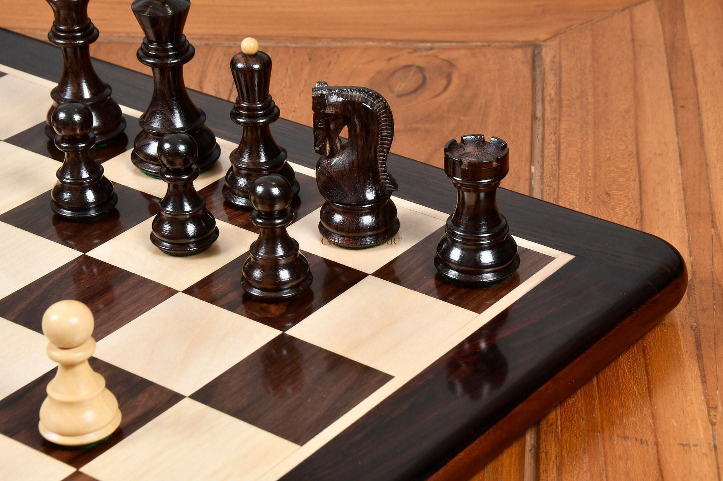 Old 1959 Russian Zagreb Staunton Chess Pieces in Rosewood / Natural Boxwood - 3.8" King