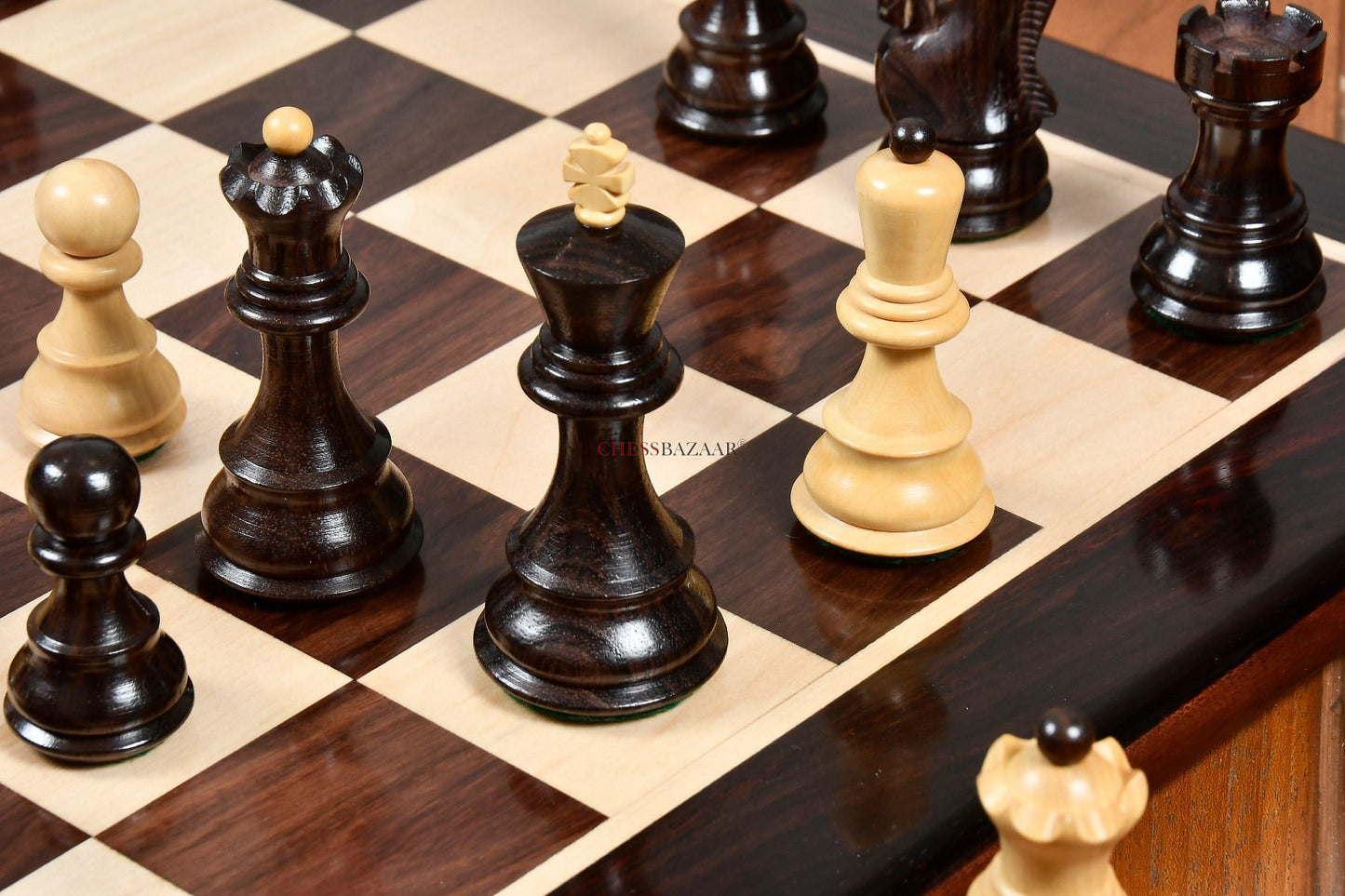 Old 1959 Russian Zagreb Staunton Chess Pieces in Rosewood / Natural Boxwood - 3.8" King