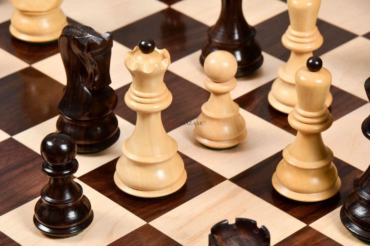 Old 1959 Russian Zagreb Staunton Chess Pieces in Rosewood / Natural Boxwood - 3.8" King