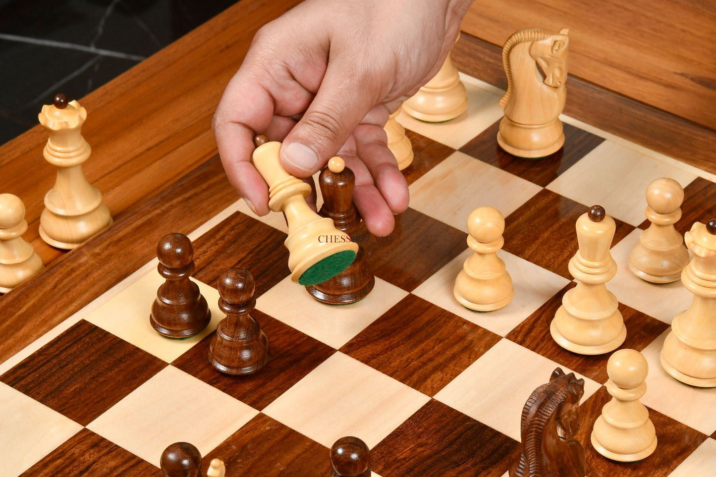 Old 1959 Russian Zagreb Staunton Chess Pieces in Sheesham Wood / Boxwood - 3.8" King