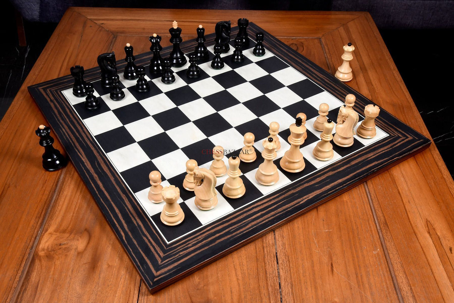 Old 1959 Russian Zagreb Staunton Chess Pieces in Finish Ebonized Boxwood / Natural Boxwood - 3.8" King