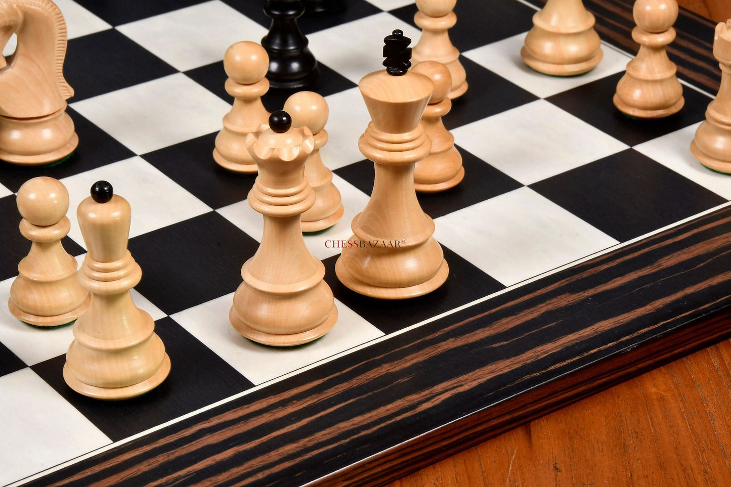 Old 1959 Russian Zagreb Staunton Chess Pieces in Finish Ebonized Boxwood / Natural Boxwood - 3.8" King