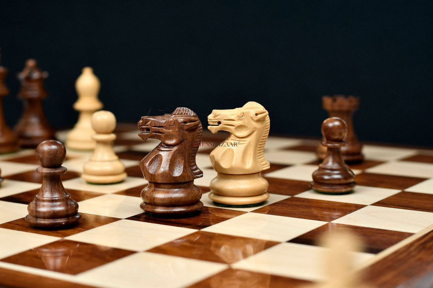 The Collector Series Wooden Staunton Chess Pieces in Sheesham & Box Wood - 2.6" King