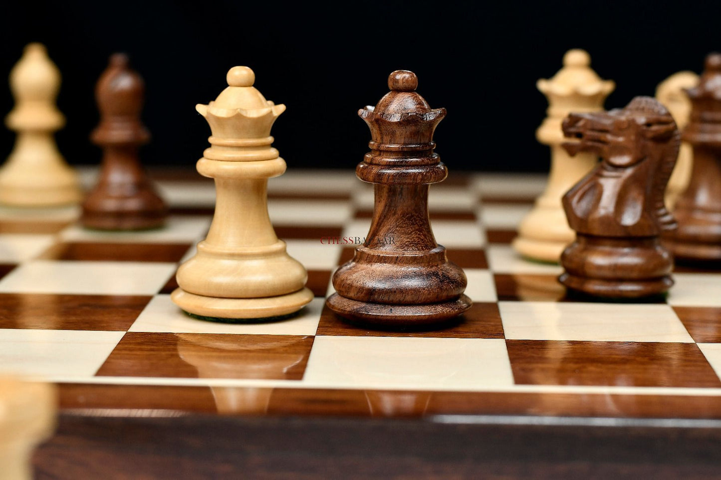 The Collector Series Wooden Staunton Chess Pieces in Sheesham & Box Wood - 2.6" King