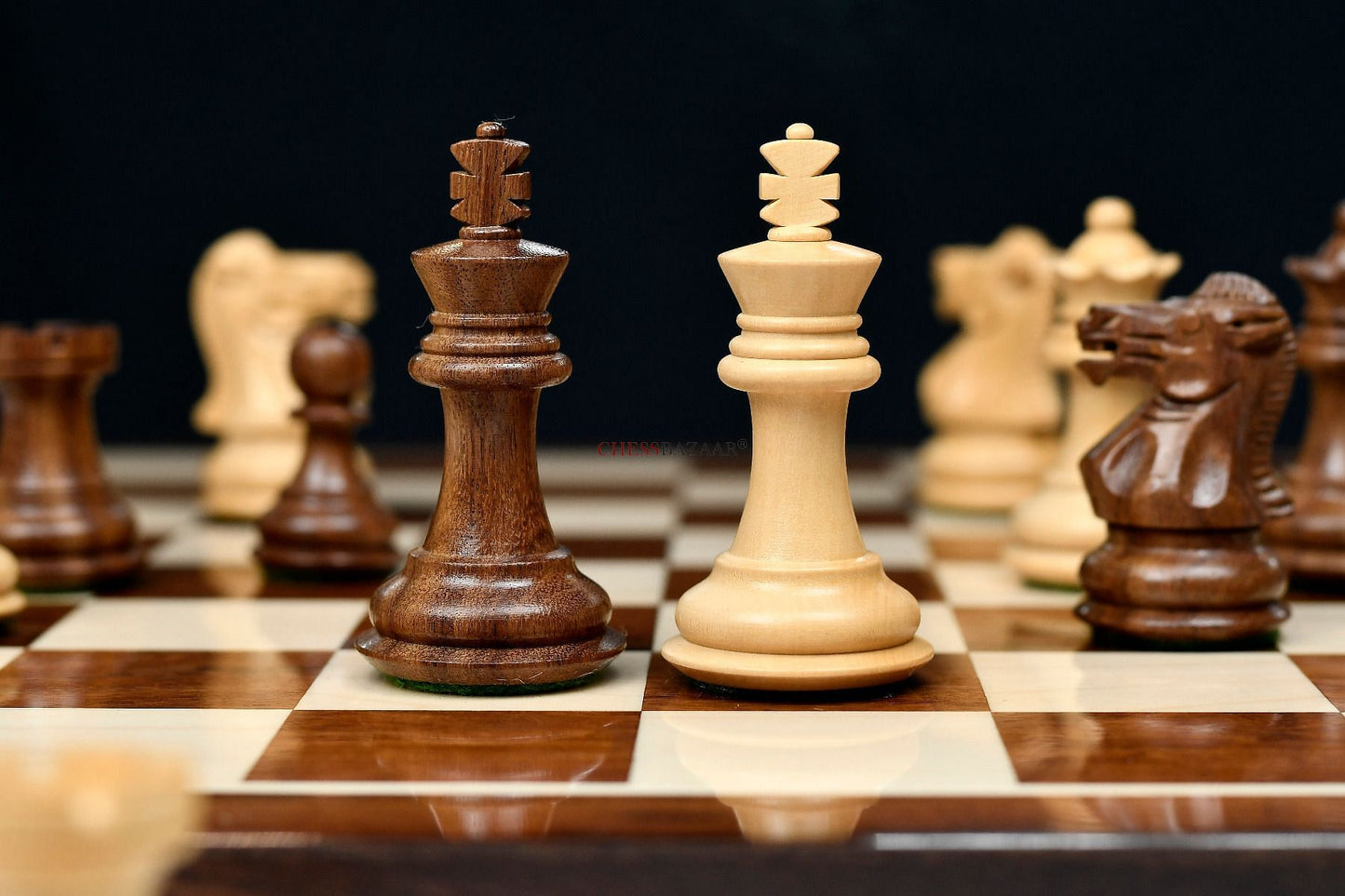 The Collector Series Wooden Staunton Chess Pieces in Sheesham & Box Wood - 2.6" King