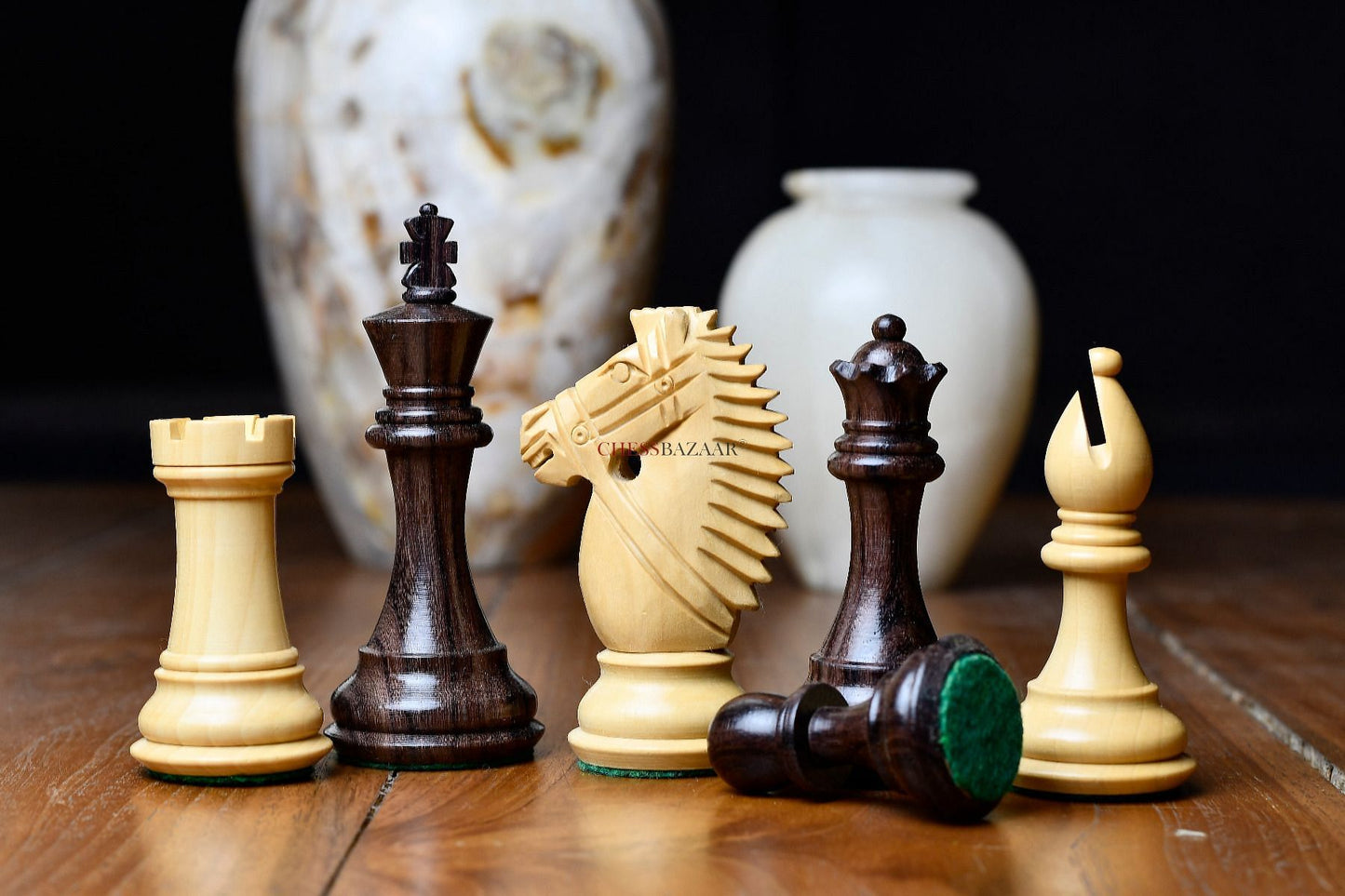 The Bridle Knight Series Wooden Chess Pieces in Indian Rosewood & Box Wood - 4.1" King