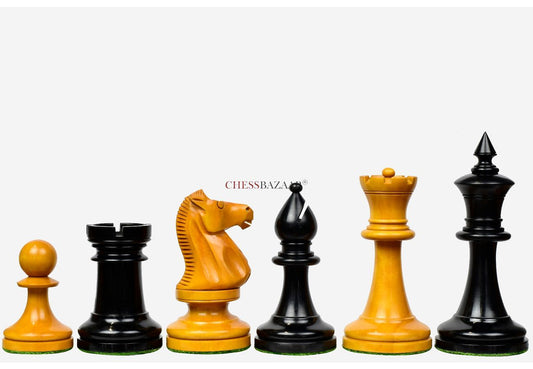 IMPROVED Reproduced 1904 Cambridge Springs International Congress Tournament Chess Pieces in Ebonized Boxwood & Antiqued Boxwood - 4" King