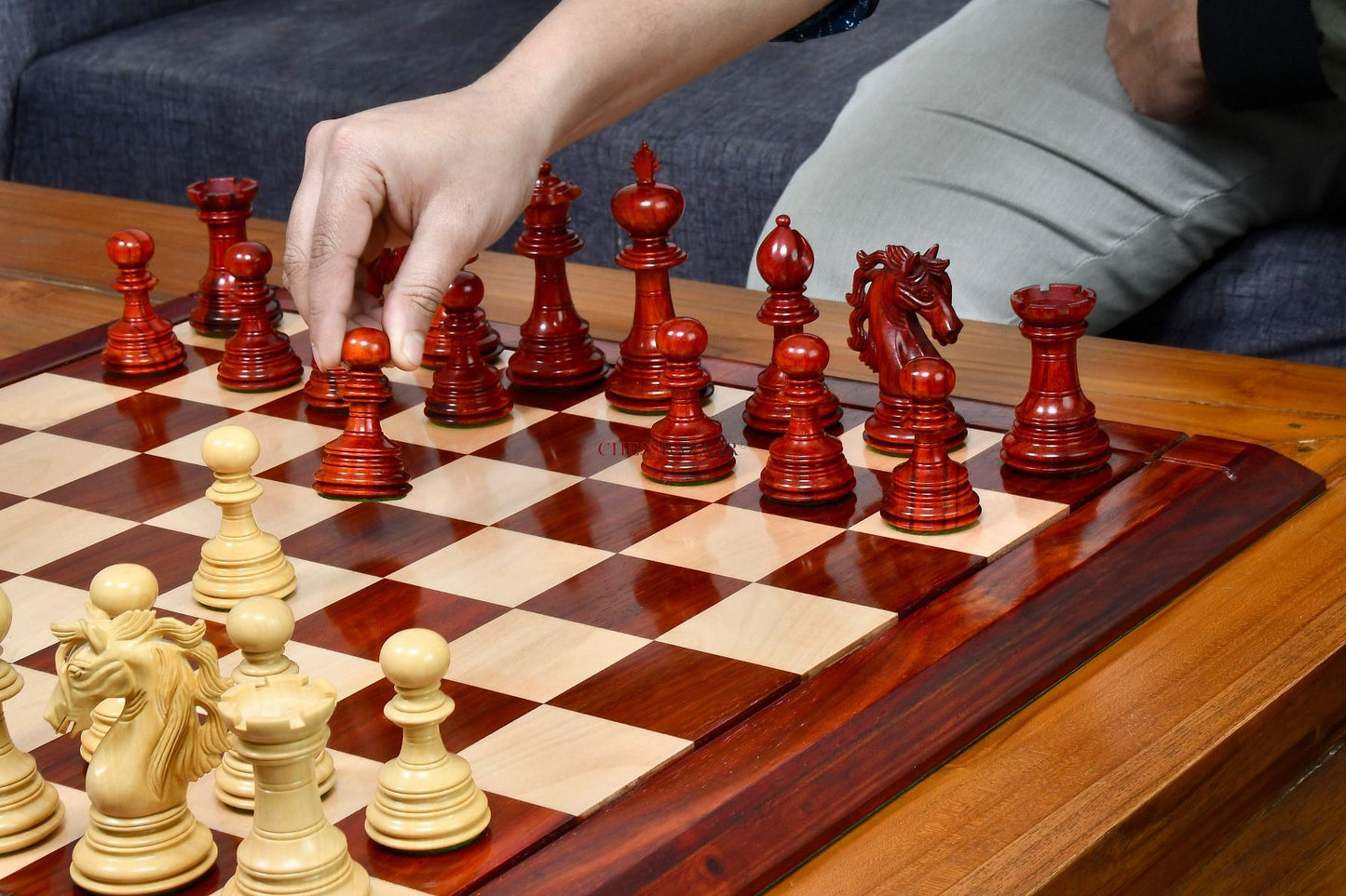 American Adios Series Luxury Chess Pieces in Bud Rose / Box Wood - 4.4" King