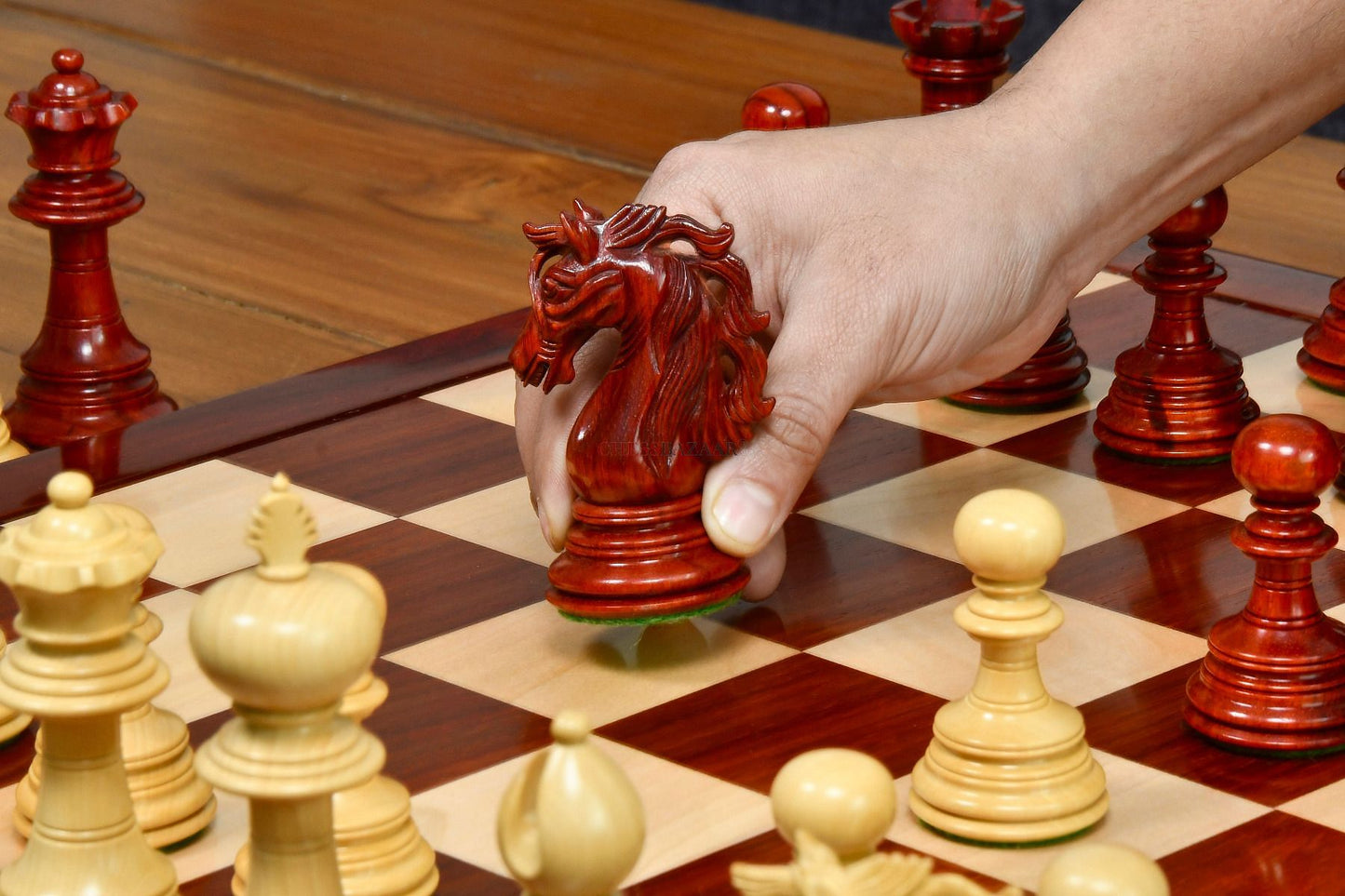 American Adios Series Luxury Chess Pieces in Bud Rose / Box Wood - 4.4" King