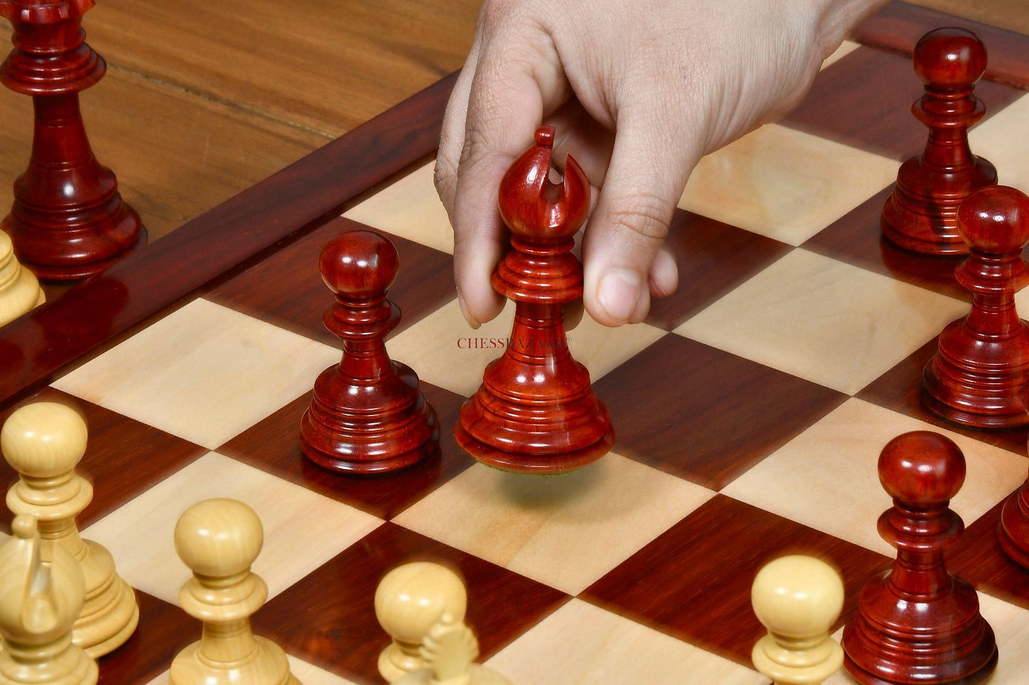 American Adios Series Luxury Chess Pieces in Bud Rose / Box Wood - 4.4" King