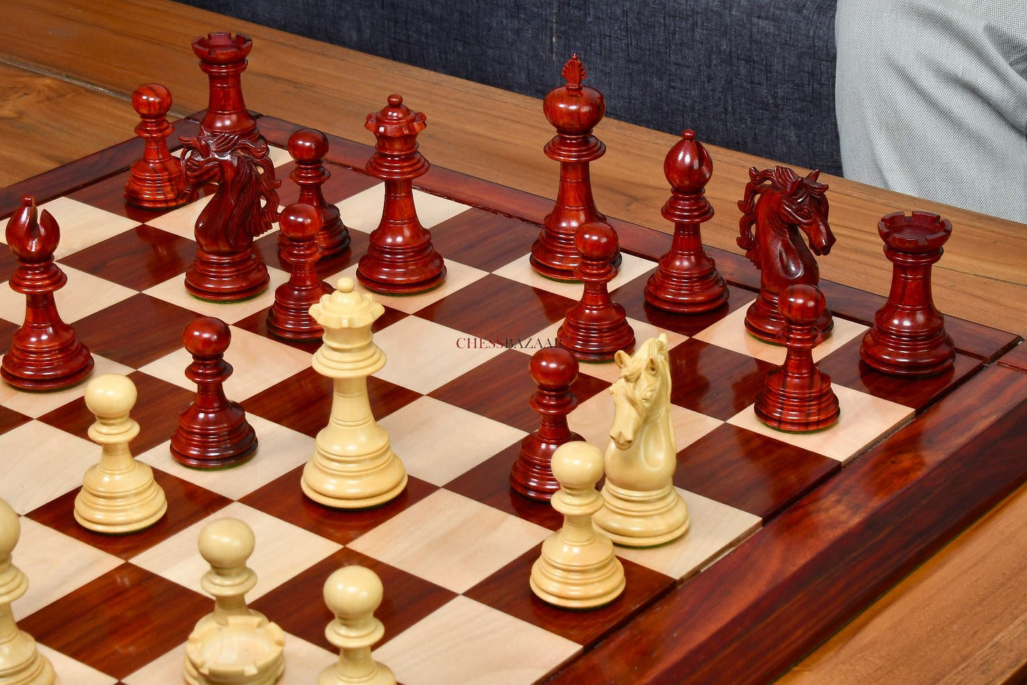 American Adios Series Luxury Chess Pieces in Bud Rose / Box Wood - 4.4" King
