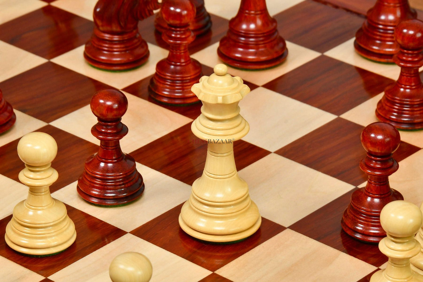 American Adios Series Luxury Chess Pieces in Bud Rose / Box Wood - 4.4" King