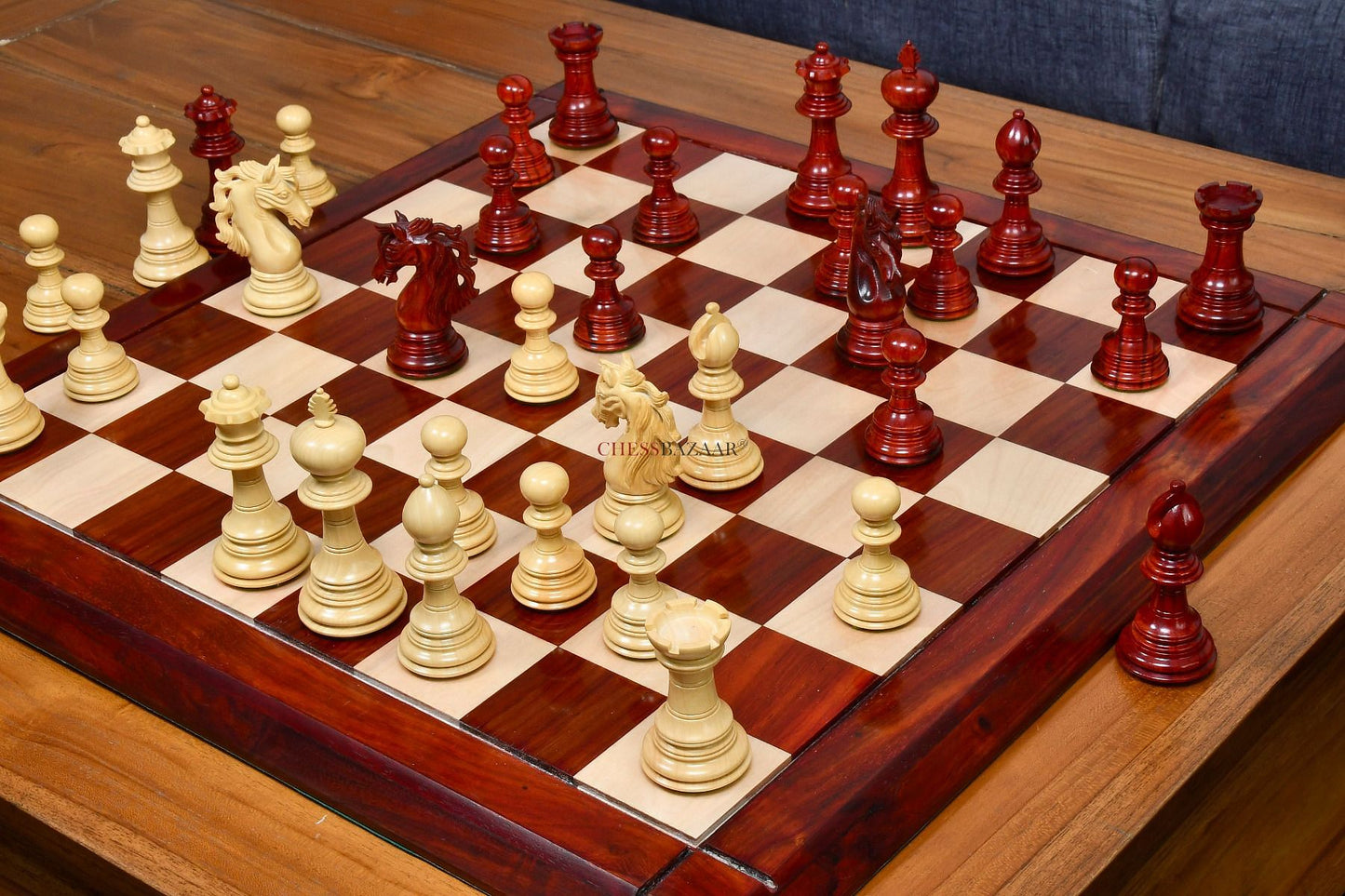 American Adios Series Luxury Chess Pieces in Bud Rose / Box Wood - 4.4" King