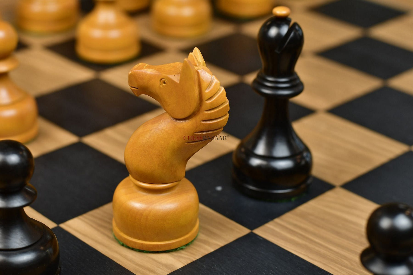 Combo of The 1961 Soviet Championship Weighted Wooden Chess Pieces in Ebonized Wood & Antique Box Wood With Board & Box - 4” King