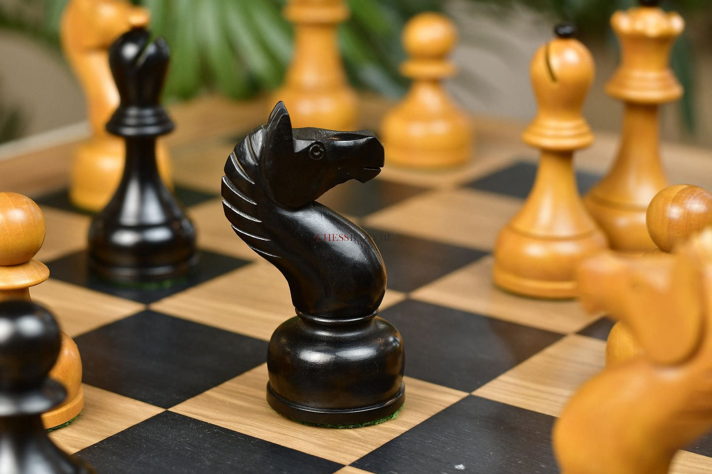Combo of The 1961 Soviet Championship Weighted Wooden Chess Pieces in Ebonized Wood & Antique Box Wood With Board & Box - 4” King