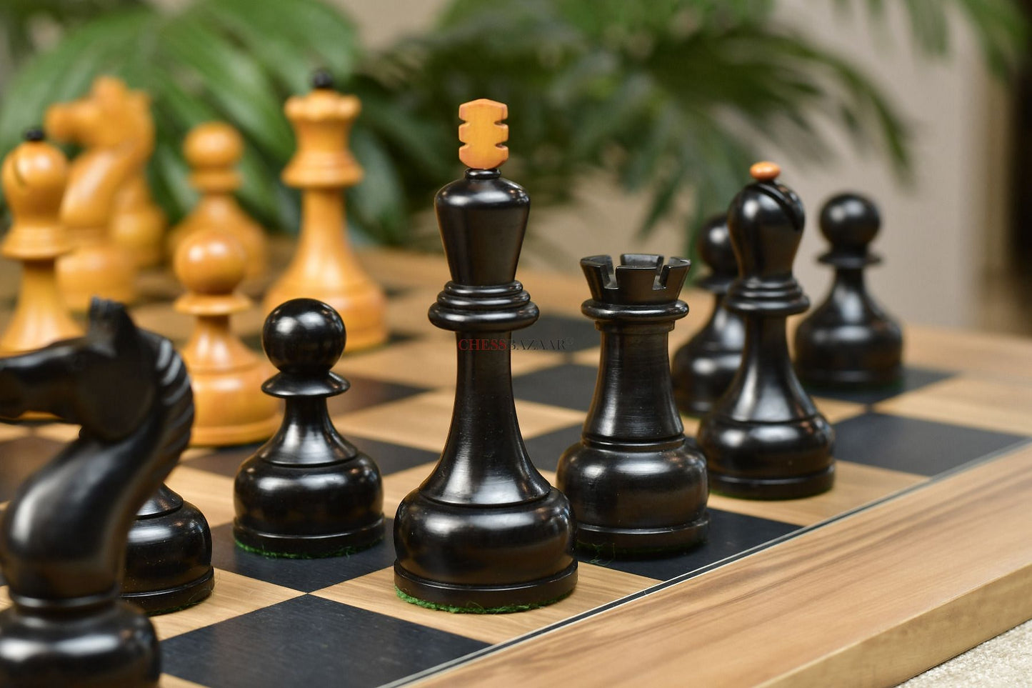 Combo of The 1961 Soviet Championship Weighted Wooden Chess Pieces in Ebonized Wood & Antique Box Wood With Board & Box - 4” King