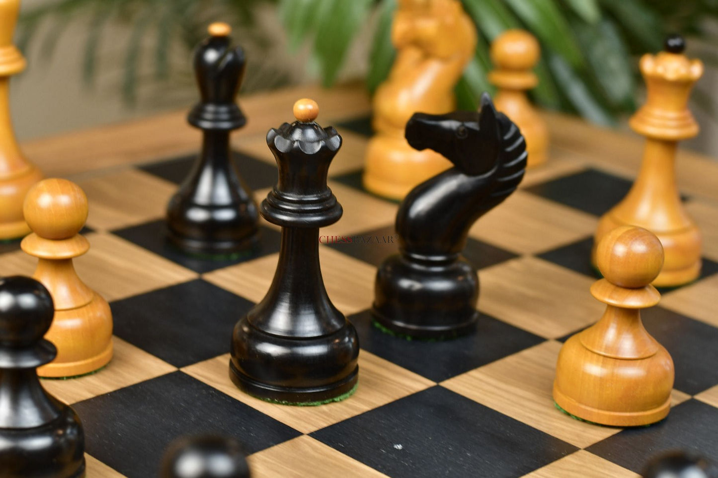 Combo of The 1961 Soviet Championship Weighted Wooden Chess Pieces in Ebonized Wood & Antique Box Wood With Board & Box - 4” King