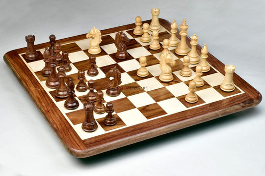 Combo of Derby Knight Staunton Weighted Chess Pieces in Sheesham & Boxwood With Board & Box - 4.1" King