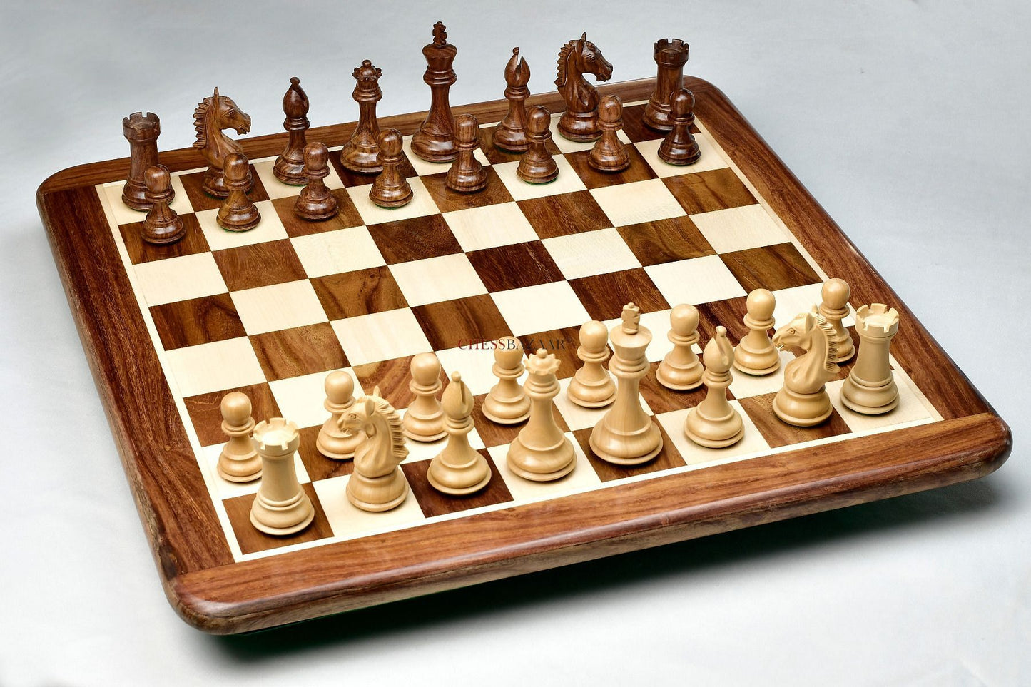 Combo of Derby Knight Staunton Weighted Chess Pieces in Sheesham & Boxwood With Board & Box - 4.1" King