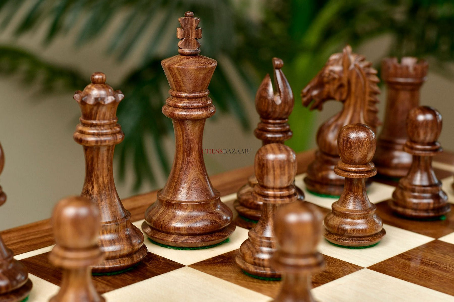 Combo of Derby Knight Staunton Weighted Chess Pieces in Sheesham & Boxwood With Board & Box - 4.1" King