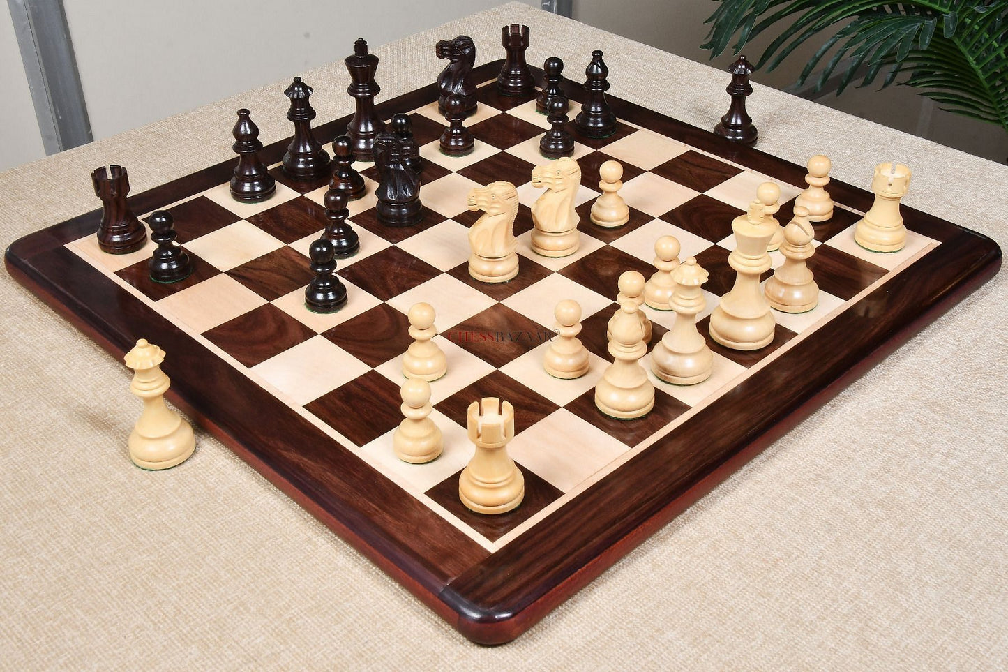 The Smokey Staunton Series Chess Pieces in Rose Wood & Boxwood - 3.8" King