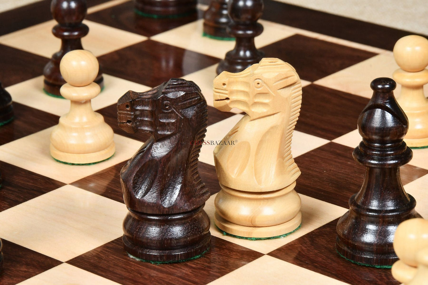 The Smokey Staunton Series Chess Pieces in Rose Wood & Boxwood - 3.8" King