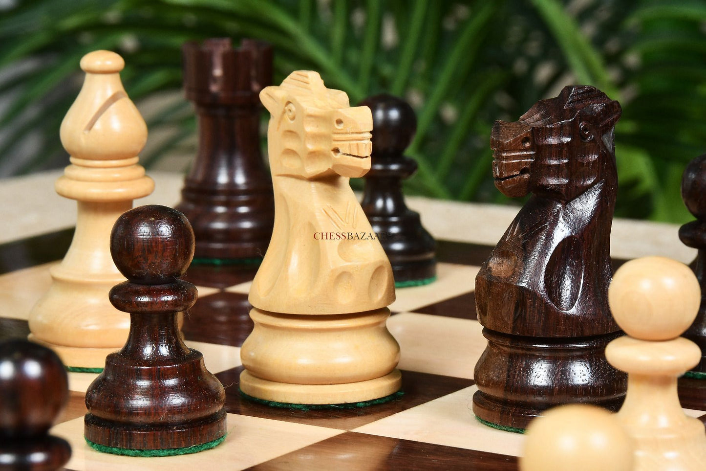 The Smokey Staunton Series Chess Pieces in Rose Wood & Boxwood - 3.8" King
