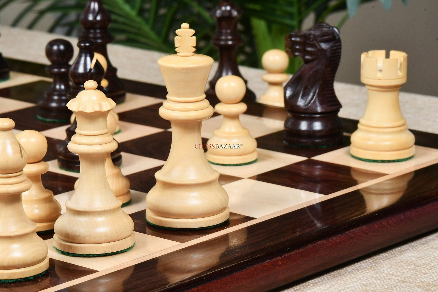 The Smokey Staunton Series Chess Pieces in Rose Wood & Boxwood - 3.8" King