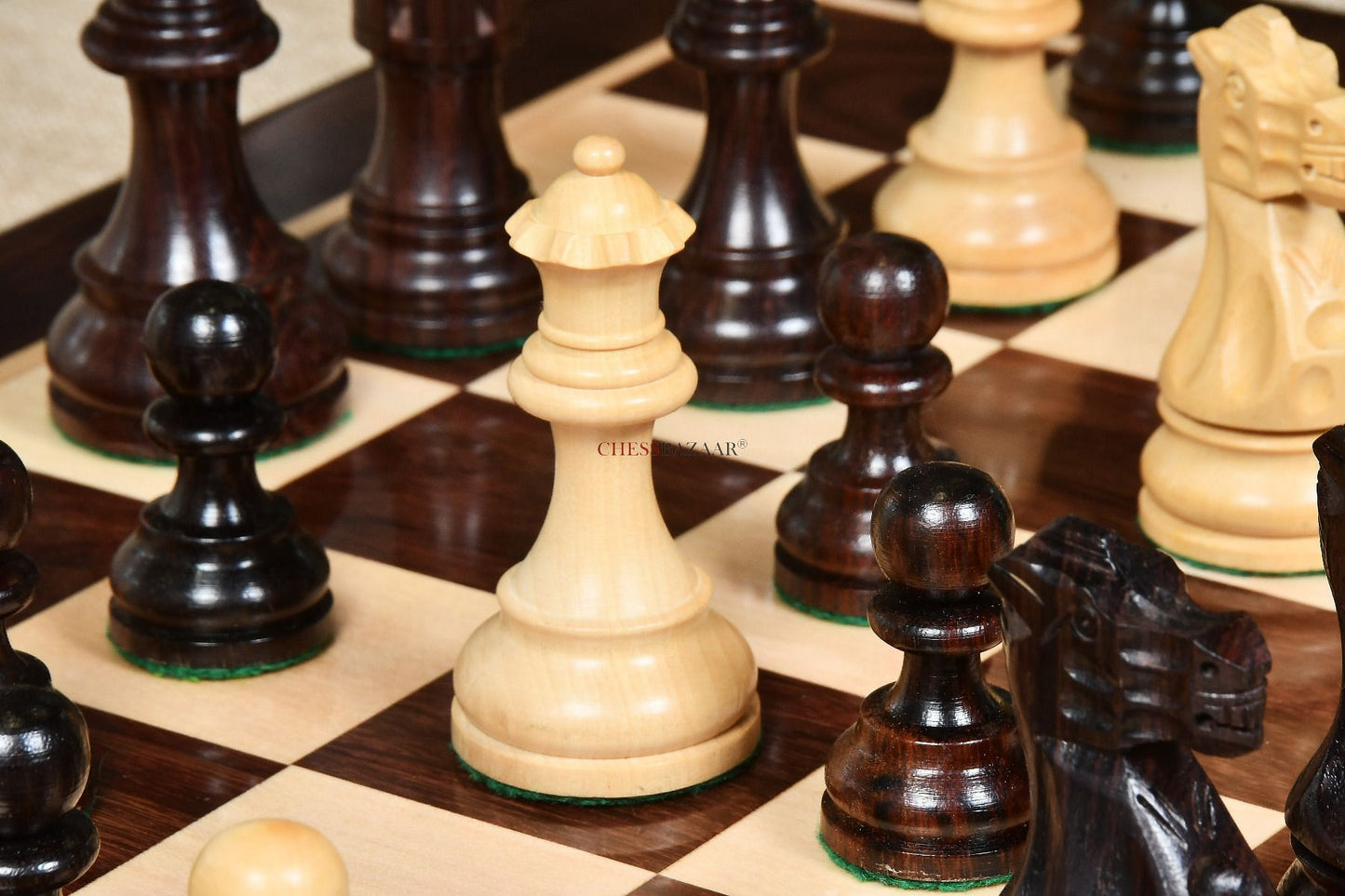 The Smokey Staunton Series Chess Pieces in Rose Wood & Boxwood - 3.8" King