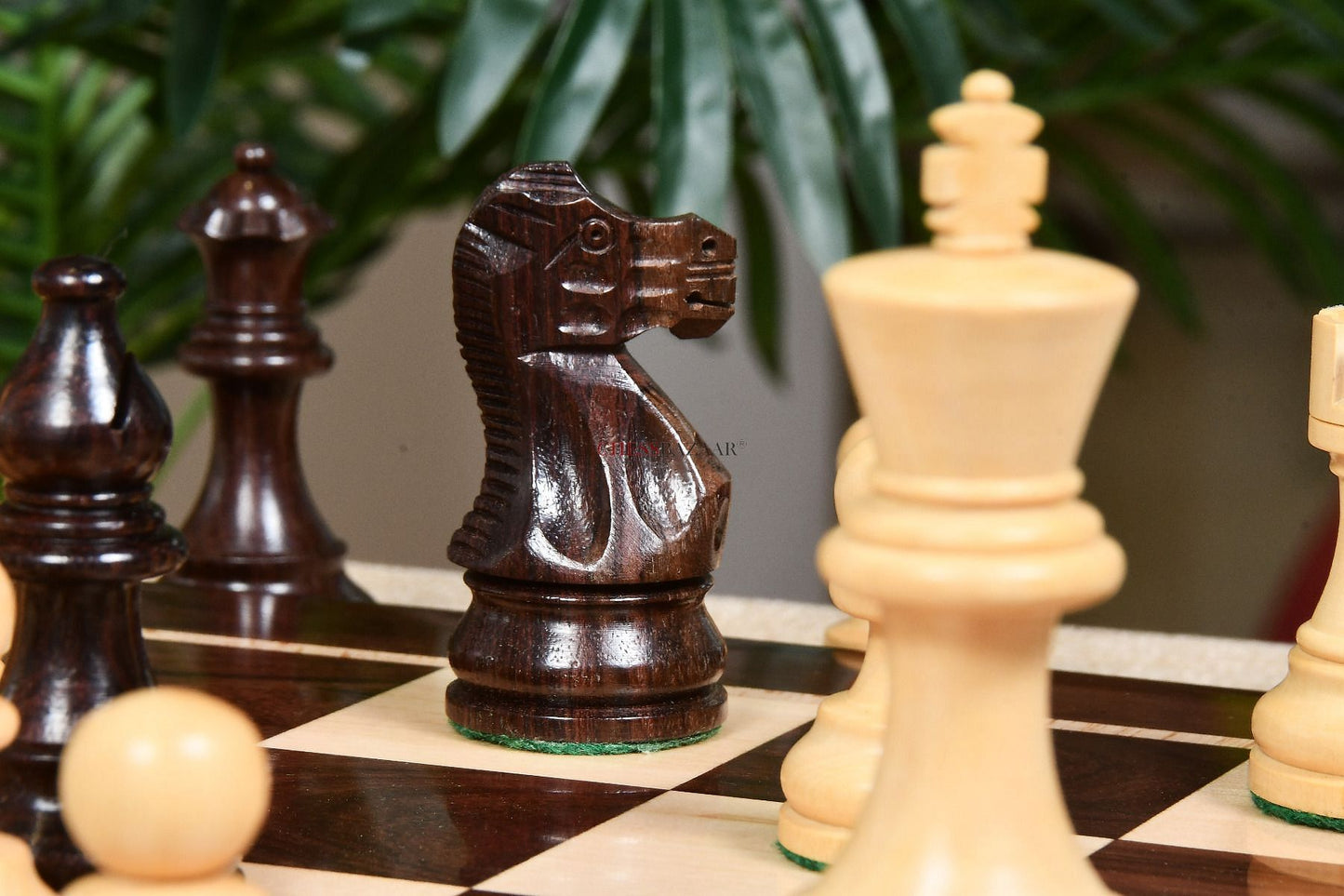 The Smokey Staunton Series Chess Pieces in Rose Wood & Boxwood - 3.8" King