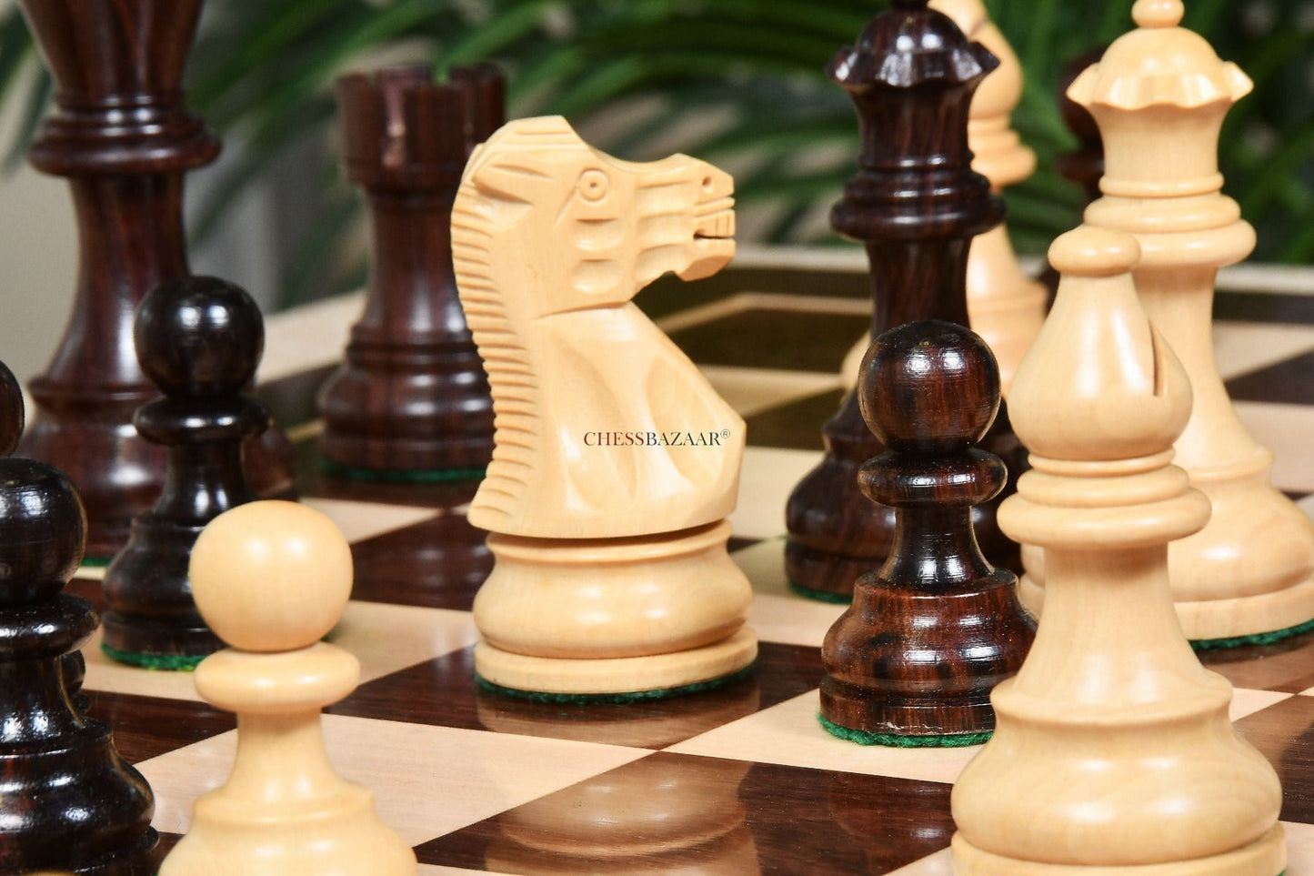 The Smokey Staunton Series Chess Pieces in Rose Wood & Boxwood - 3.8" King