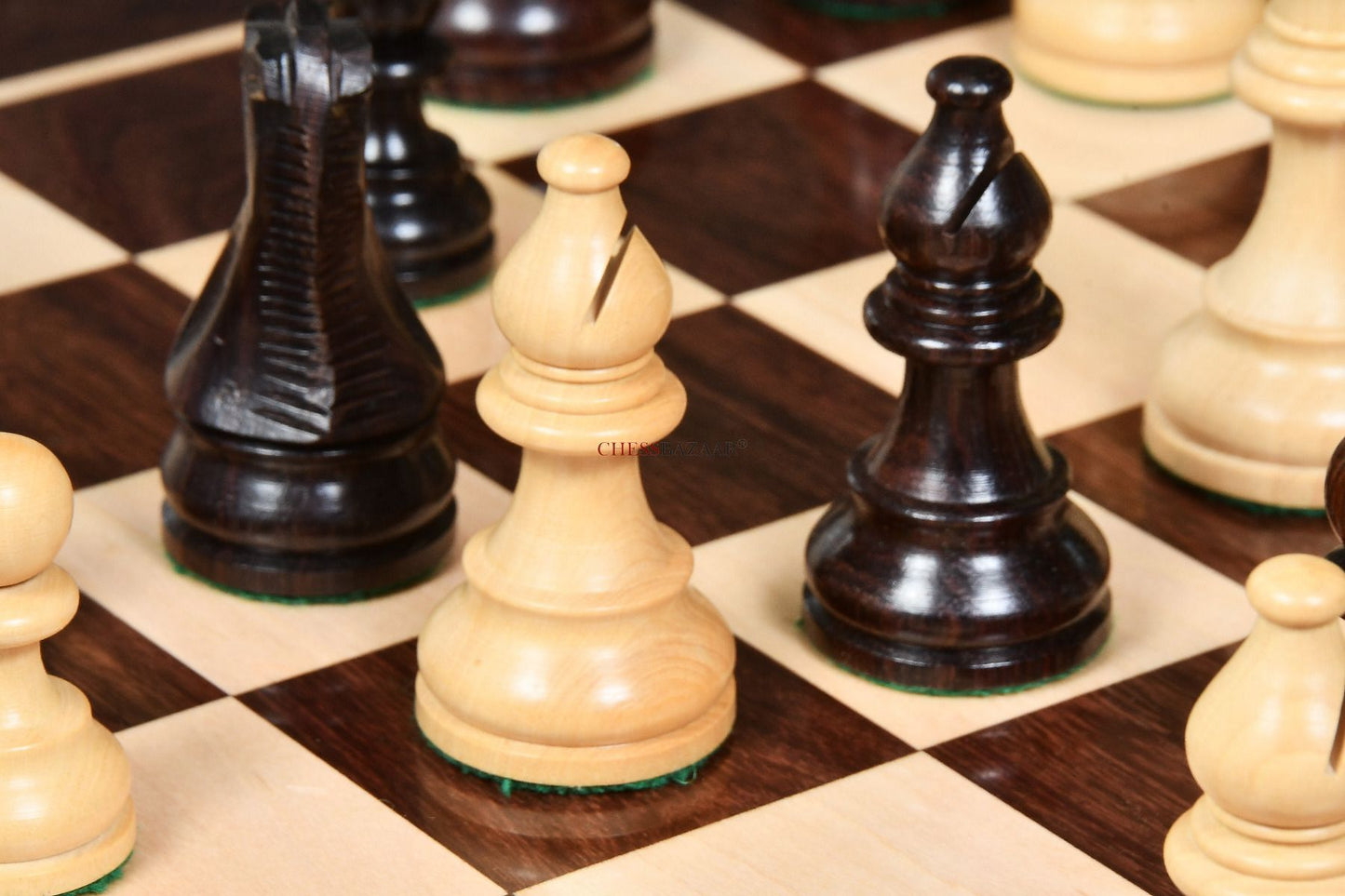 The Smokey Staunton Series Chess Pieces in Rose Wood & Boxwood - 3.8" King