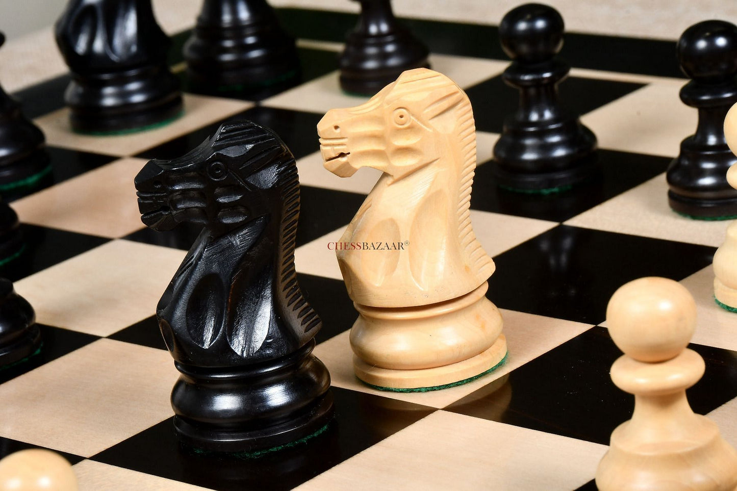 The Smokey Staunton Series Chess Pieces in Ebonized boxwood & Natural Boxwood- 3.8" King