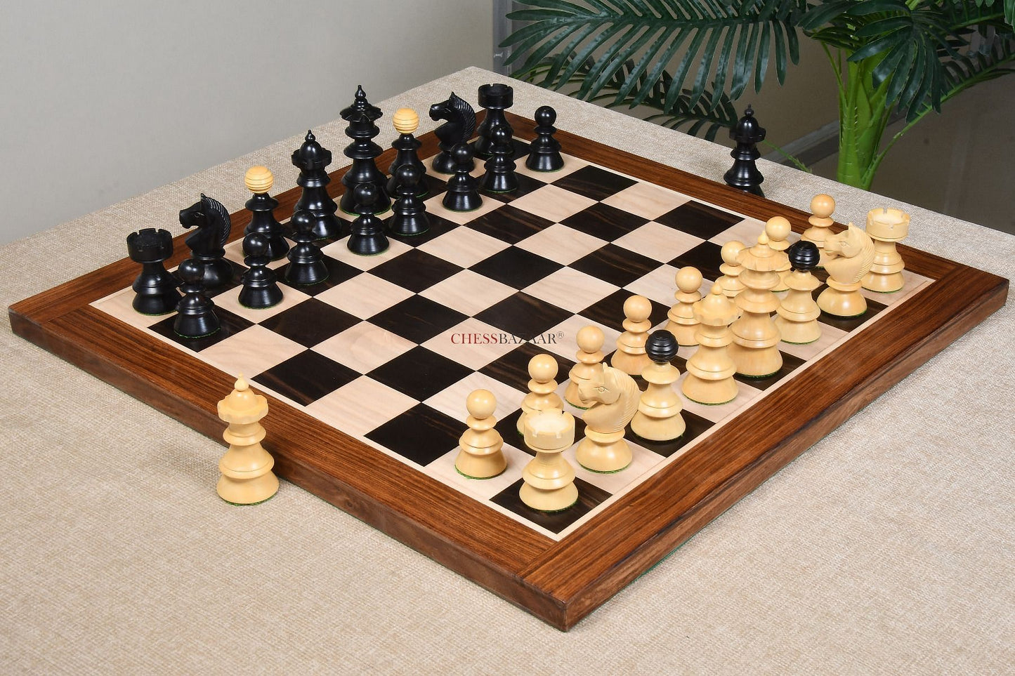 Reproduced Antique Series Austrian Coffee House Old Vienna Chess Pieces in Dyed Box Wood - 4.2" King