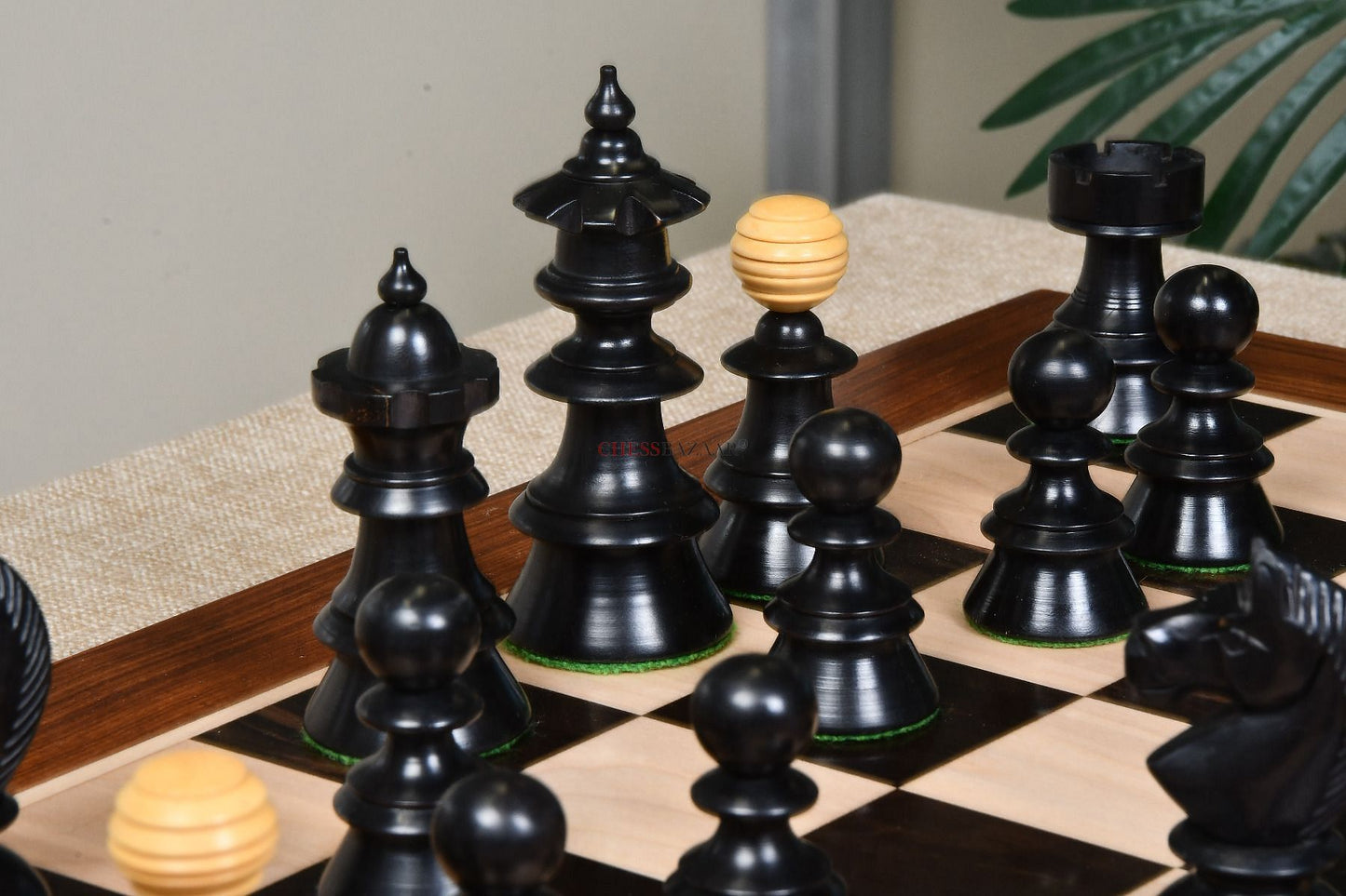 Reproduced Antique Series Austrian Coffee House Old Vienna Chess Pieces in Dyed Box Wood - 4.2" King