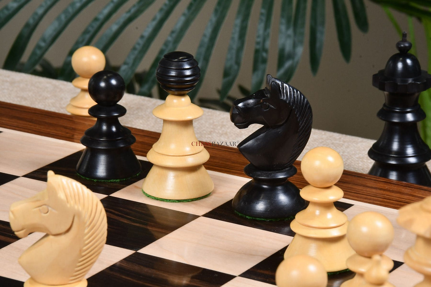 Reproduced Antique Series Austrian Coffee House Old Vienna Chess Pieces in Dyed Box Wood - 4.2" King