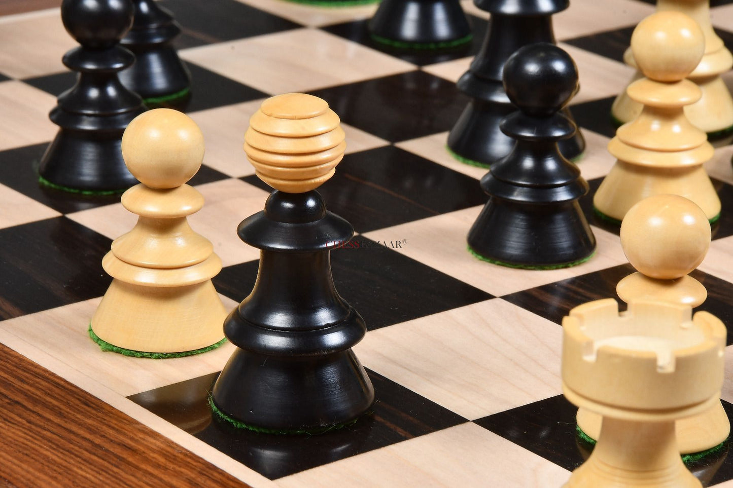 Reproduced Antique Series Austrian Coffee House Old Vienna Chess Pieces in Dyed Box Wood - 4.2" King