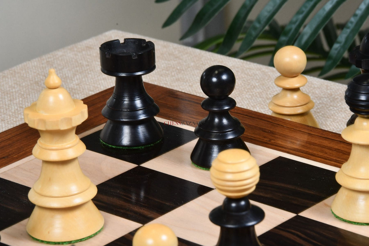 Reproduced Antique Series Austrian Coffee House Old Vienna Chess Pieces in Dyed Box Wood - 4.2" King