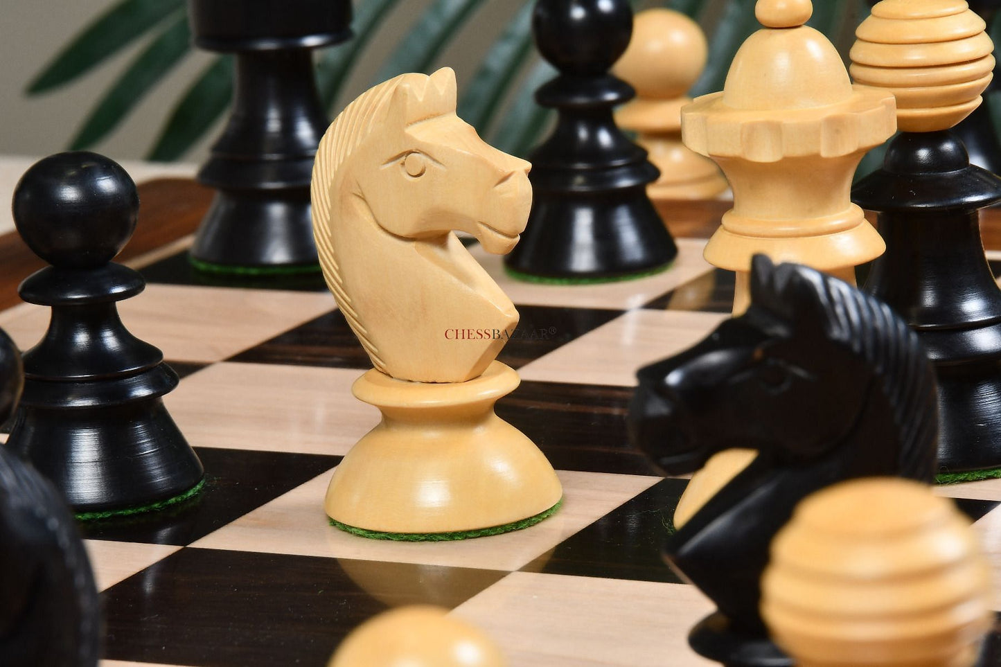 Reproduced Antique Series Austrian Coffee House Old Vienna Chess Pieces in Dyed Box Wood - 4.2" King