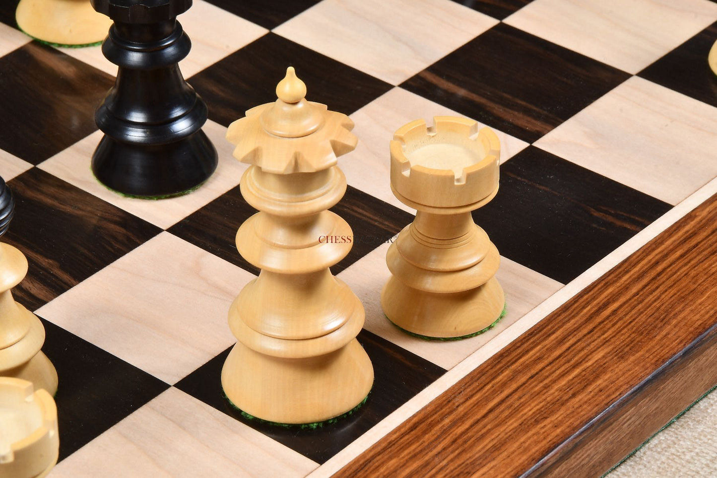 Reproduced Antique Series Austrian Coffee House Old Vienna Chess Pieces in Dyed Box Wood - 4.2" King