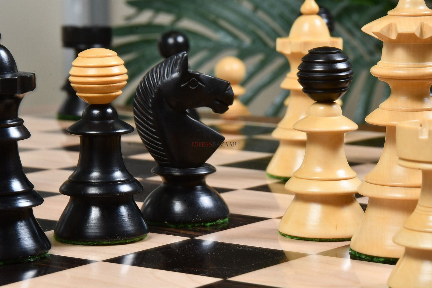 Reproduced Antique Series Austrian Coffee House Old Vienna Chess Pieces in Dyed Box Wood - 4.2" King