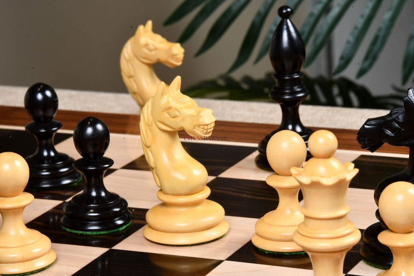 1935 Botvinnik Flohr Reproduced Soviet Chess Pieces in Ebony / Box Wood - 4" King