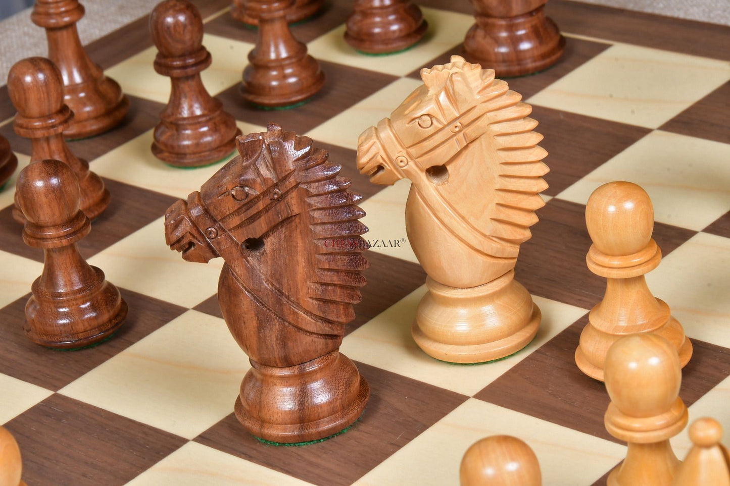 The Bridle Knight Series Wooden Chess Pieces in Sheesham & Box Wood - 4.0" King