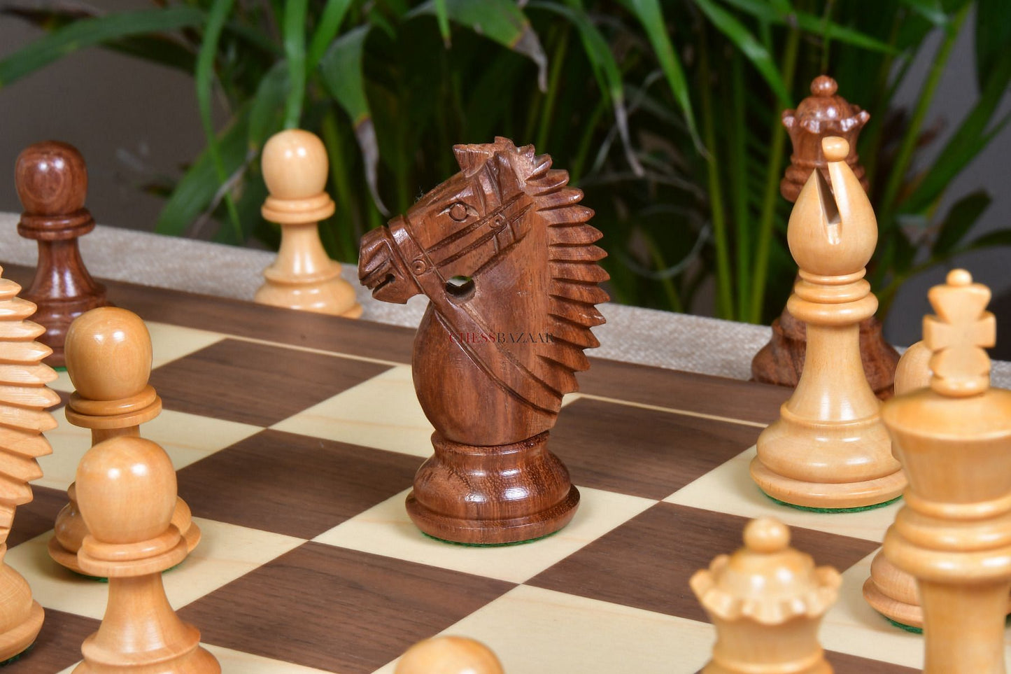 The Bridle Knight Series Wooden Chess Pieces in Sheesham & Box Wood - 4.0" King