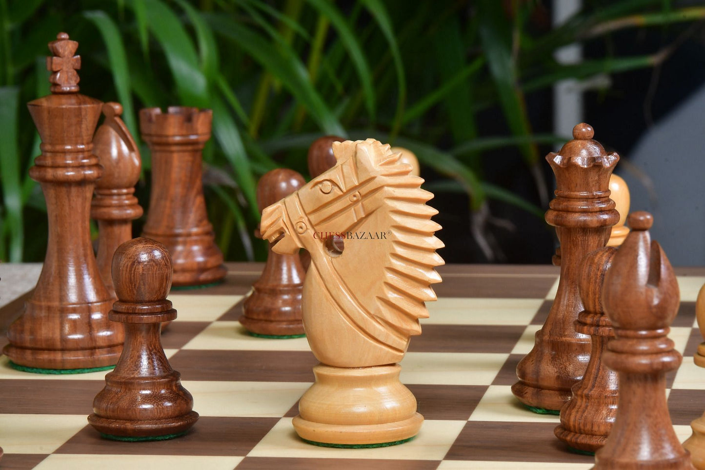The Bridle Knight Series Wooden Chess Pieces in Sheesham & Box Wood - 4.0" King
