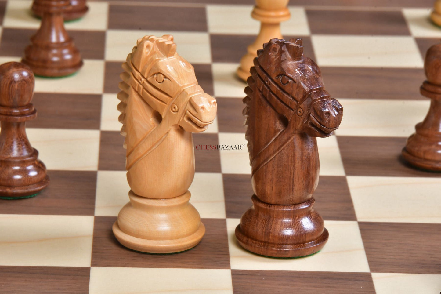 The Bridle Knight Series Wooden Chess Pieces in Sheesham & Box Wood - 4.0" King